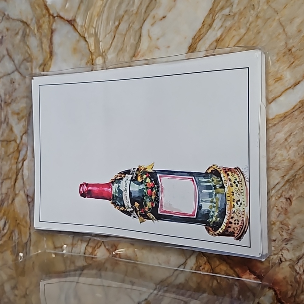 Season's Greeting on wine bottle cards
